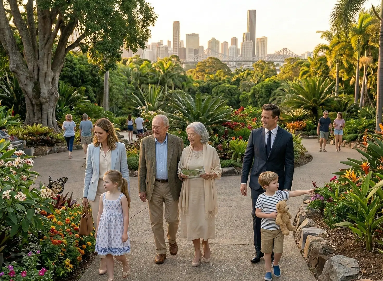 Family enjoying Mount Coot-tha Botanic Gardens