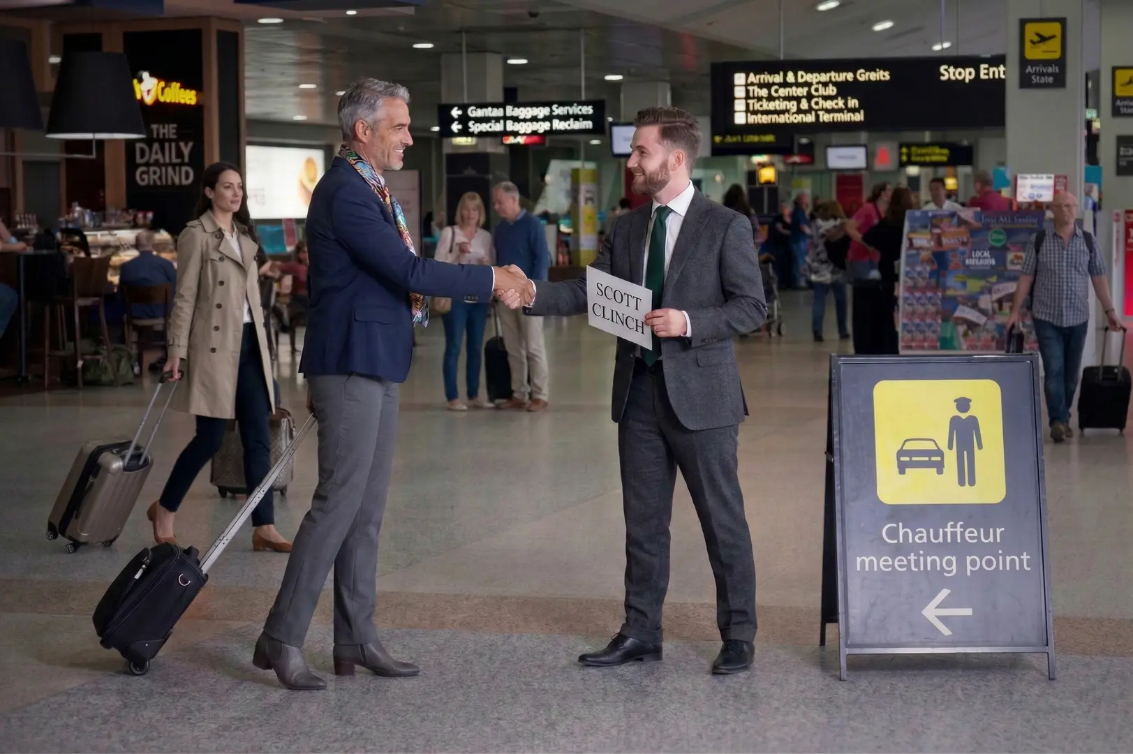 Professional Melbourne airport chauffeur meeting passenger at Tullamarine arrivals