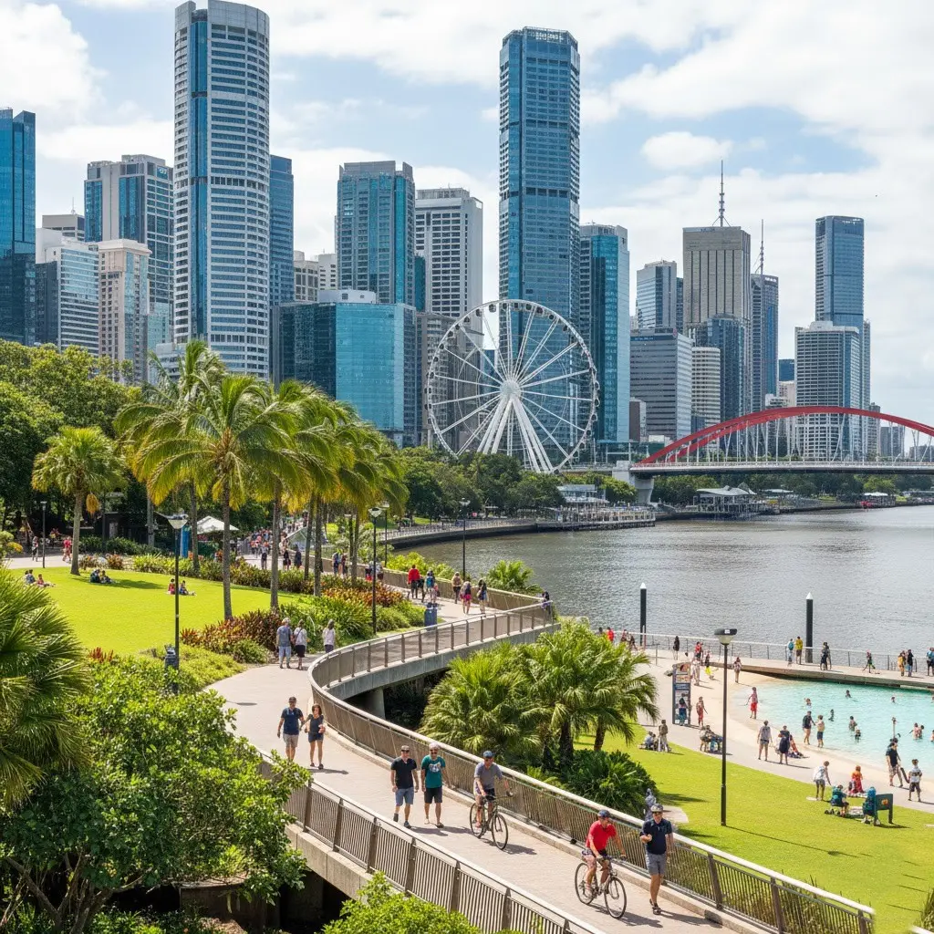 South Bank Parklands Brisbane riverwalk and gardens during daytime