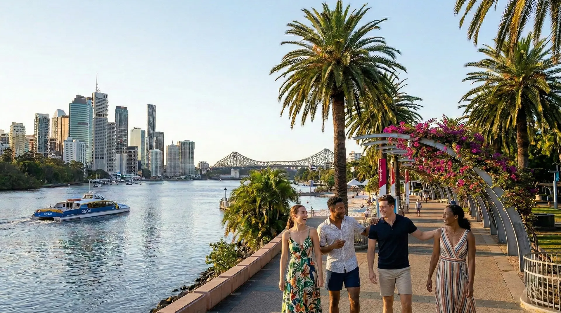 South Bank Parklands riverside walk Brisbane morning atmosphere